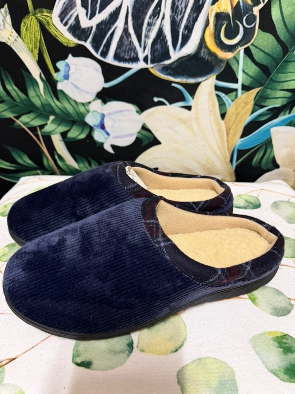 totes Navy Blue Corduroy Slip-On Men’s House Slippers